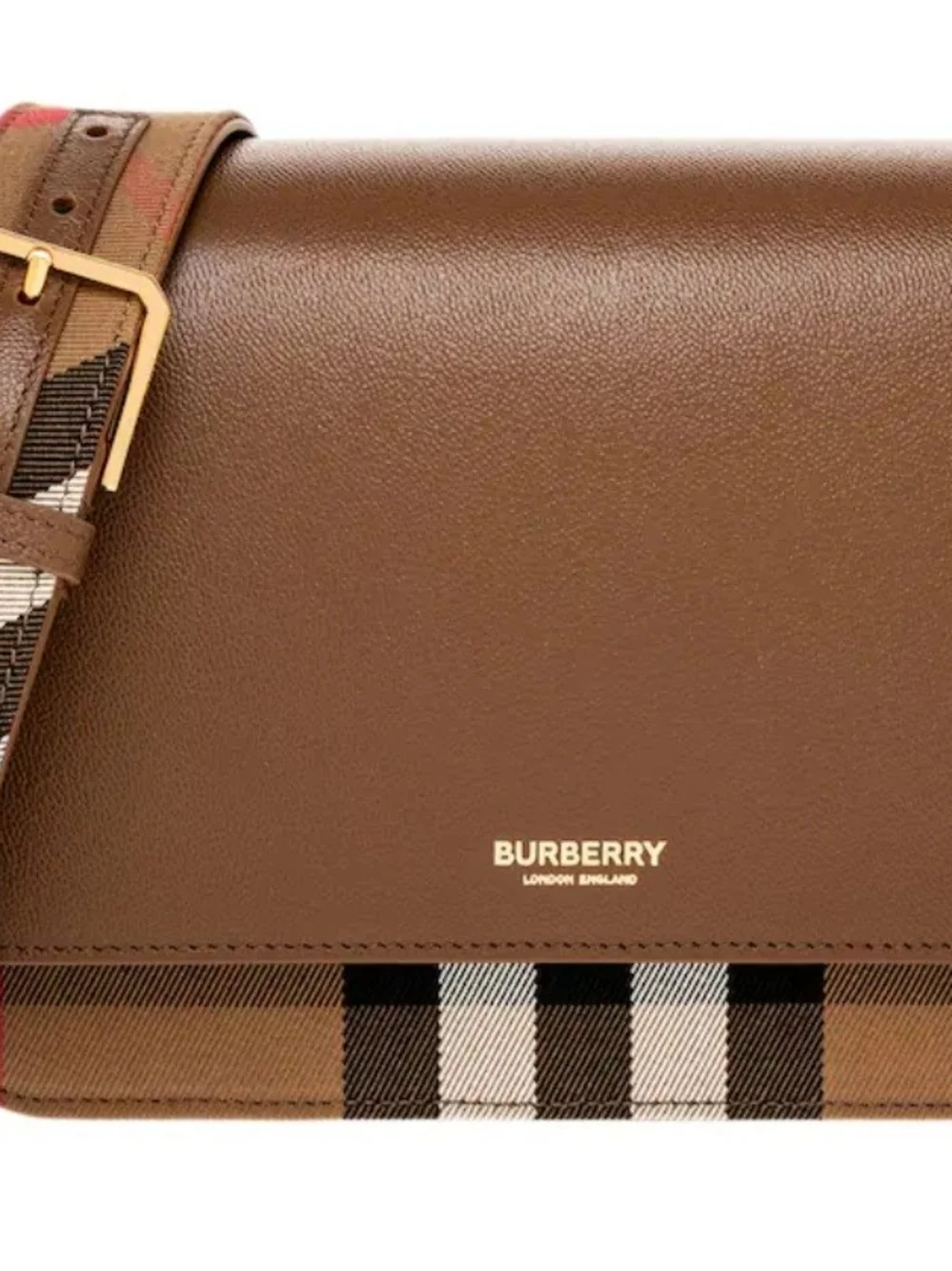 Burberry Brown Leather & Vintage Check Messenger Bag